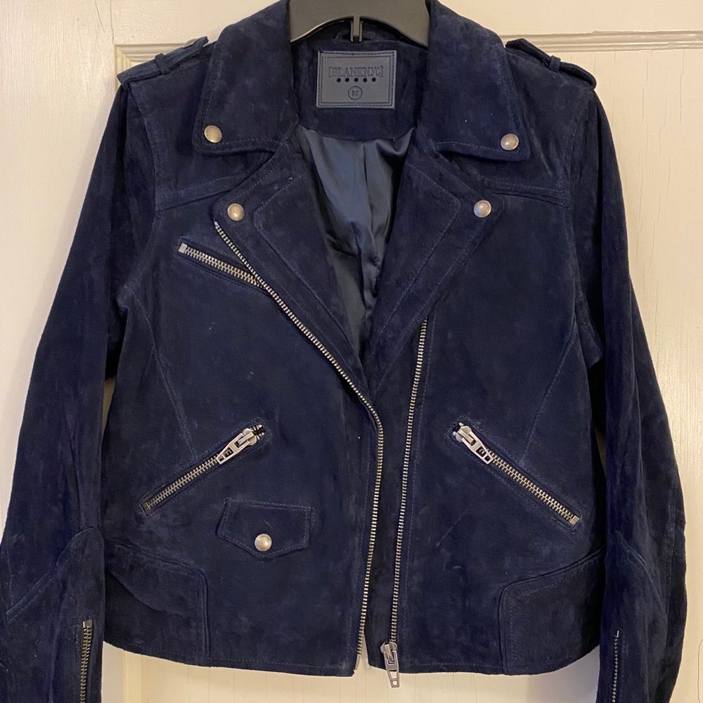 Blank nyc navy suede moto jacket